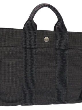 HERMES Her Line PM Backpack Canvas Gray Silver Auth 129003
